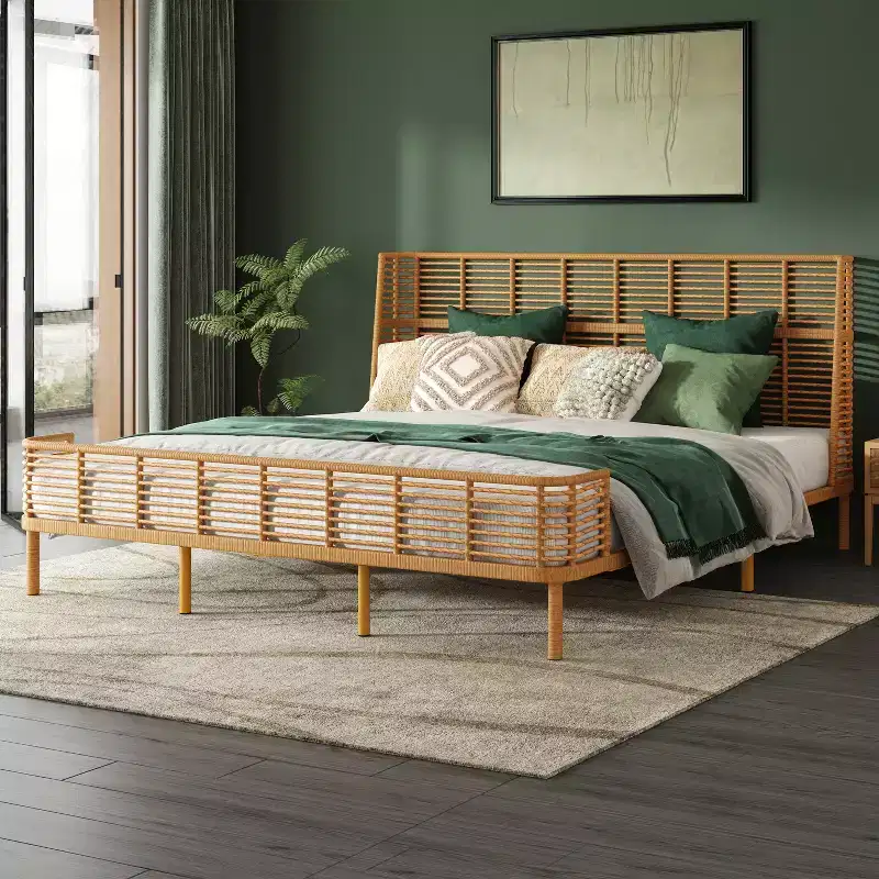 Christopher Knight Home Shadow Coastal Grid PE Wicker Bed with Wingback Headboard