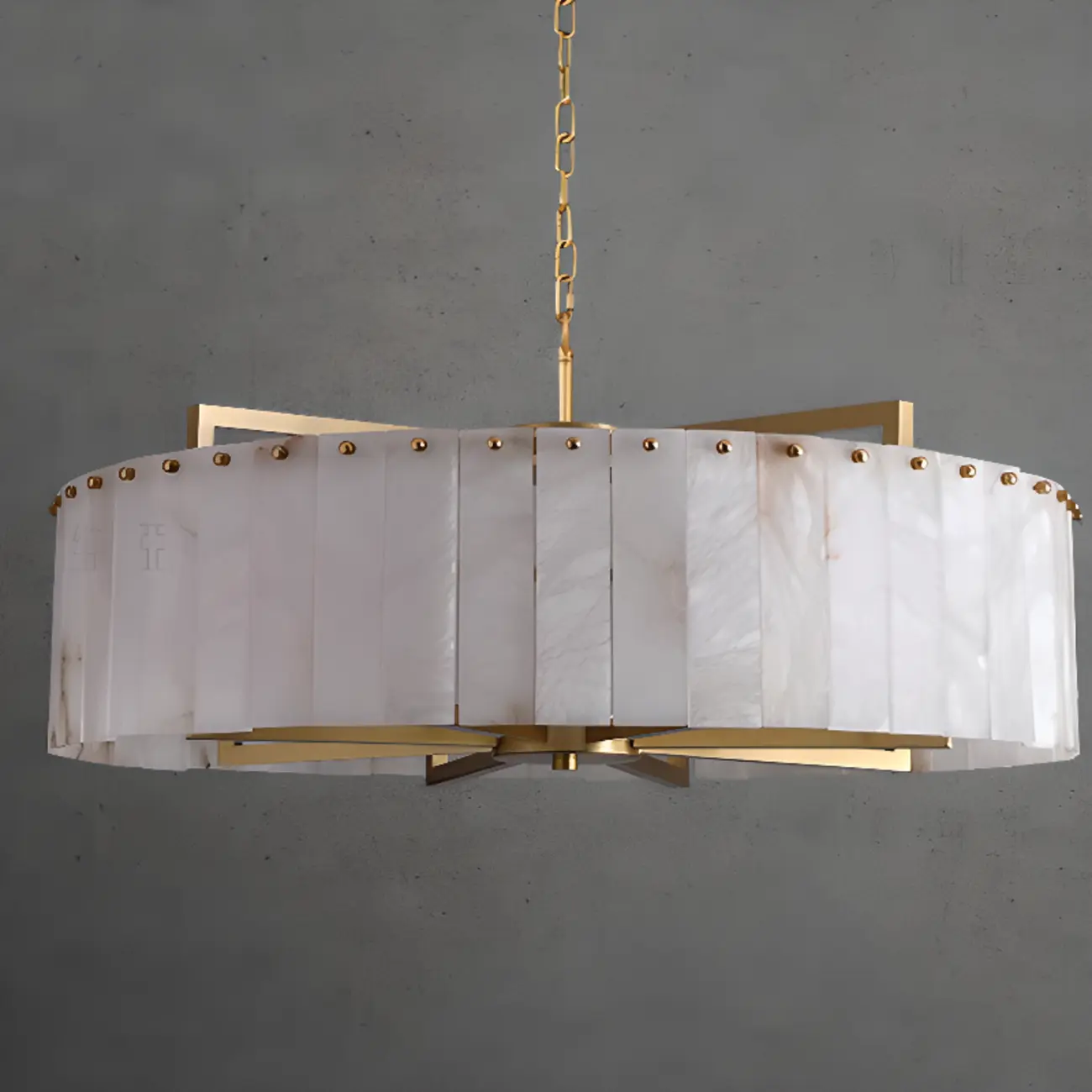 Adjustable Round Marble Chandelier with Sheet Lampshade