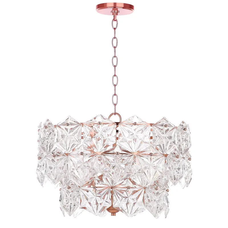 SAFAVIEH Lighting Regelinde Adjustable 4-Light Copper Crystal Pendant - 19  x 19  x 13-85  - Clear/Copper - 19Wx19Dx85H