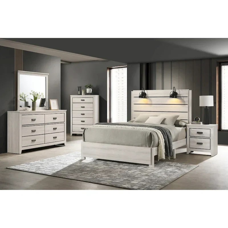 Edyth 3 Piece White LED Panel Bedroom Set