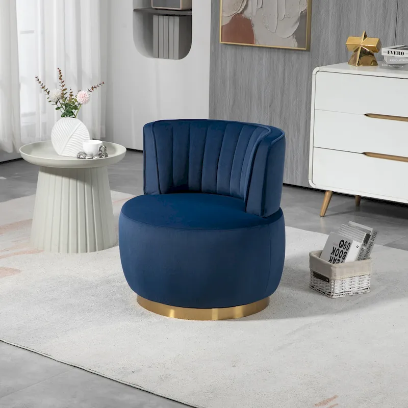 HOMEFUN Velvet Upholstered 360 Degree Swivel Armless Round Barrel Chairs