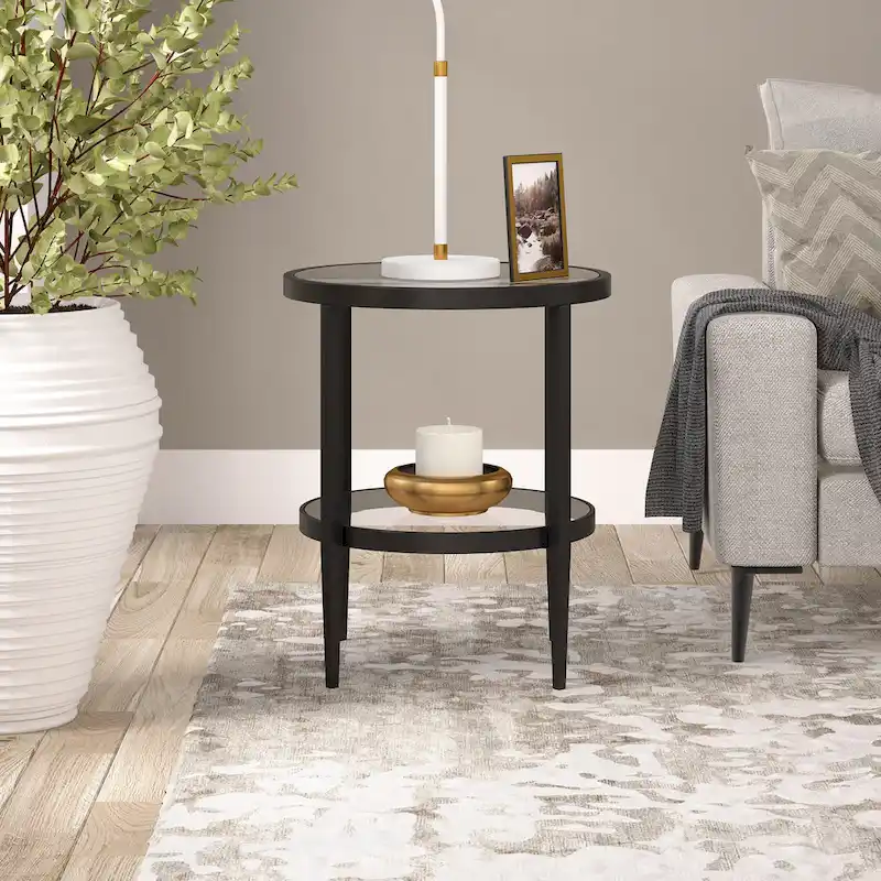 Hera 19.63 Wide Round Side Table with Clear Glass Shelf