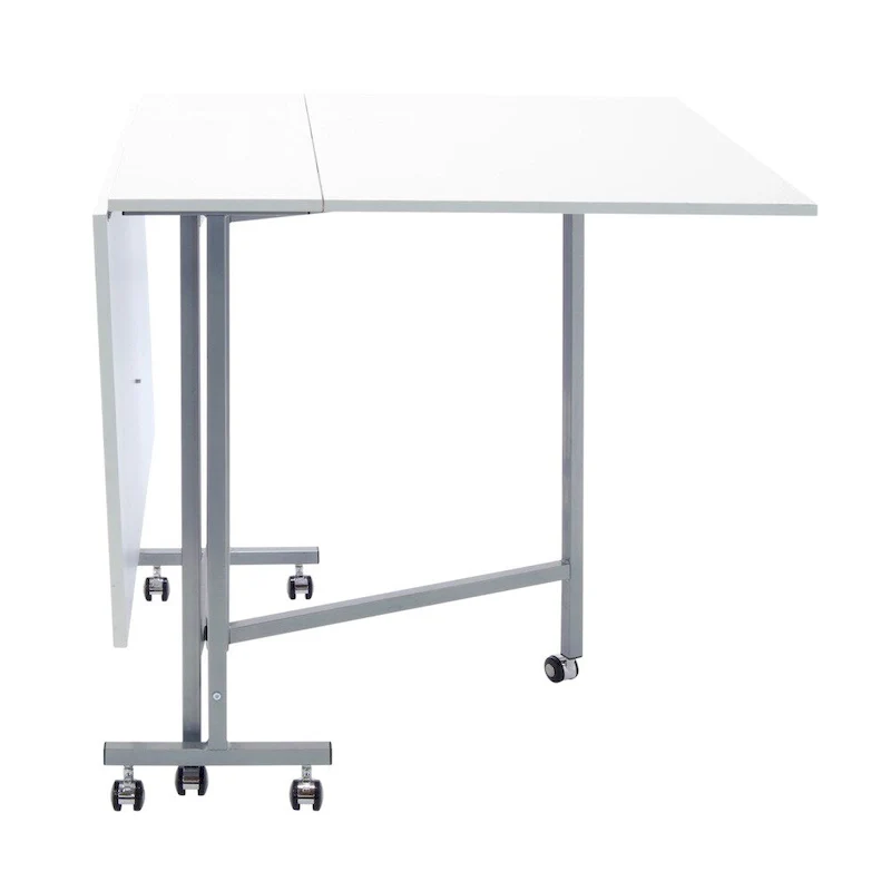 White / Silver Folding Craft and Cutting Table with 6 Casters – Single User