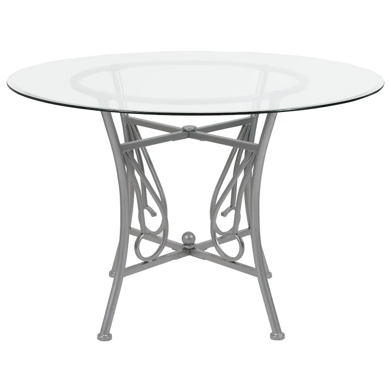 45 Round Glass Dining Table with Curl Accent Matte Metal Frame - 45W x 45D x 29H - 45W x 45D x 29H