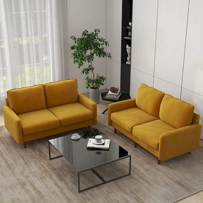 2 Pices Velvet Loveseat Wood Legs Sofa