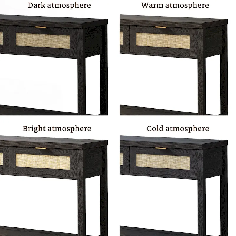 SICOTAS Rattan Console Table with 2 Drawers and Shelves - 30 x 39.4 x 13.8