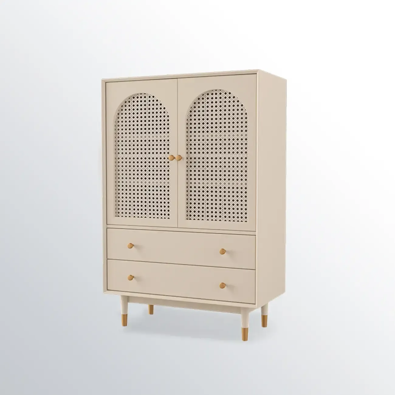 Modern Beige Solid Wood Accent Cabinet with 2 Drawers