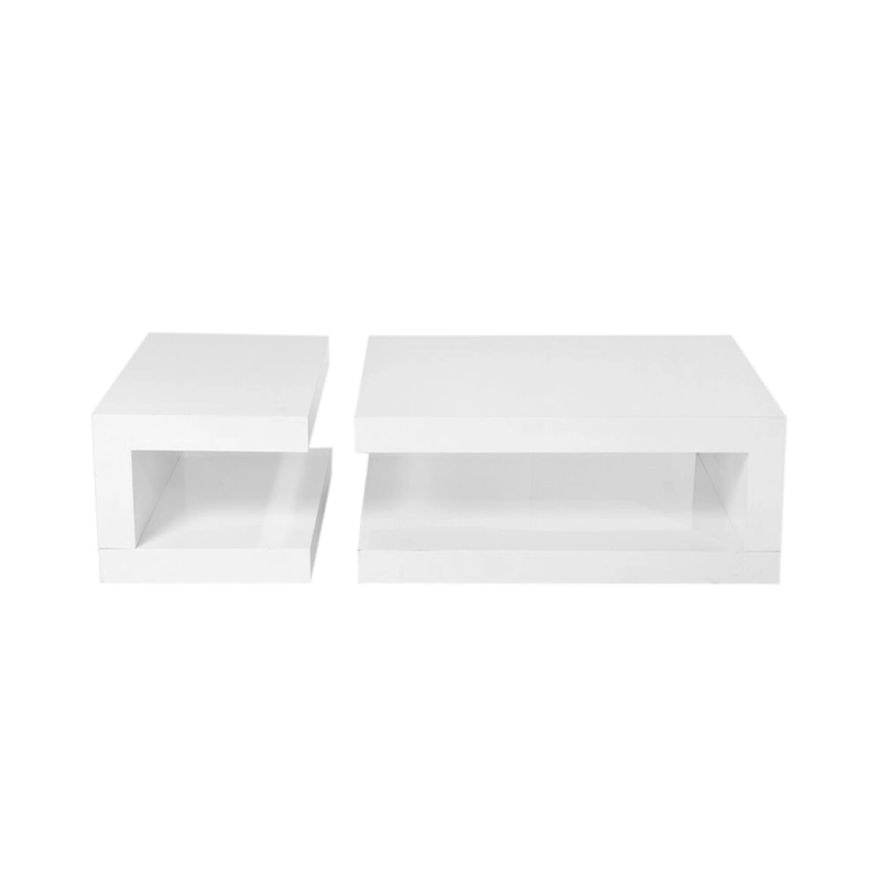 Jack 2 Piece Coffee Table Set, 2 Tiers, Tempered Glass, White Lacquer