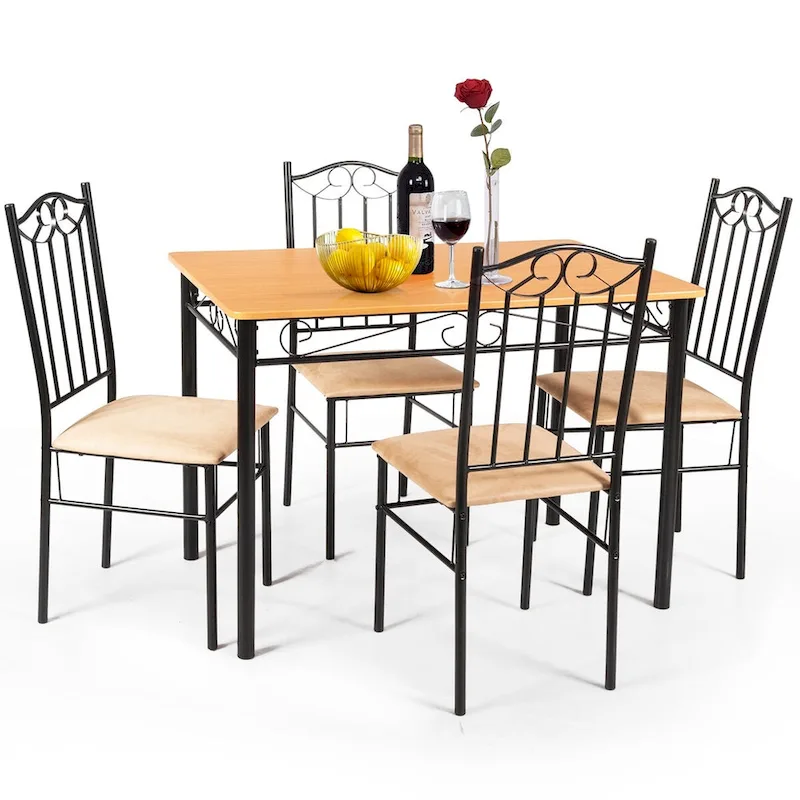 Costway 5 PC Dining Set Wood Metal Table 30  and 4 Chairs Kitchen