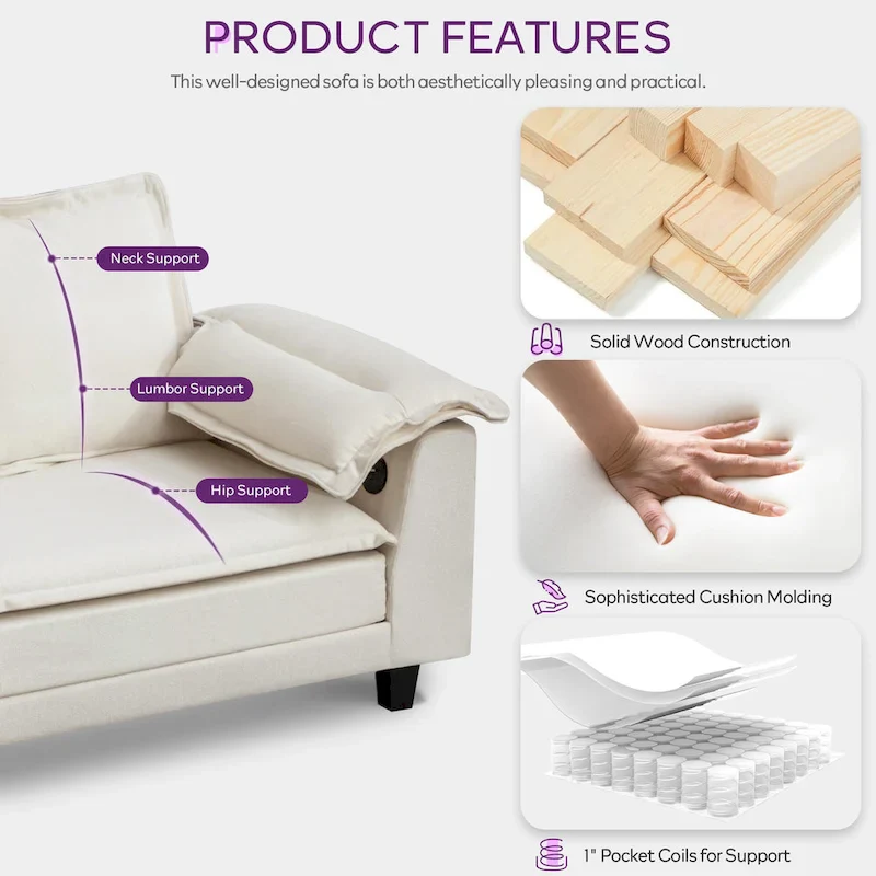 Tufted Upholstered 3 Seater Sofa Modern Chenille Couches