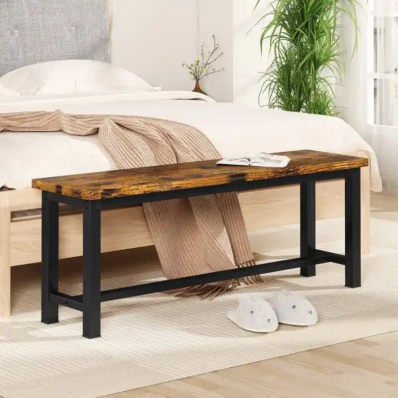 Grondin Industrail Style Dining Bench 2 Pieces Set, Wooden & Steel Dining Benches Set of 2, Durable and Stable Entryway Benches