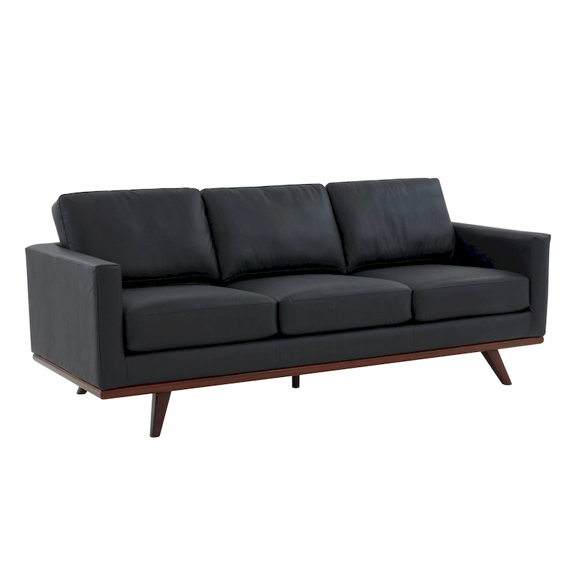 Chester Leather 3-Seater Sofa with Birch Wood Base Modern Living Room Couch with Removable Cushions - 83