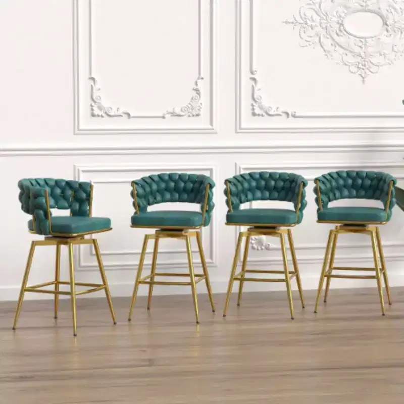 Back and Footrest Included, 2 Linen Woven Swivel Bar Stools Set, Non-Adjustable Kitchen Chairs