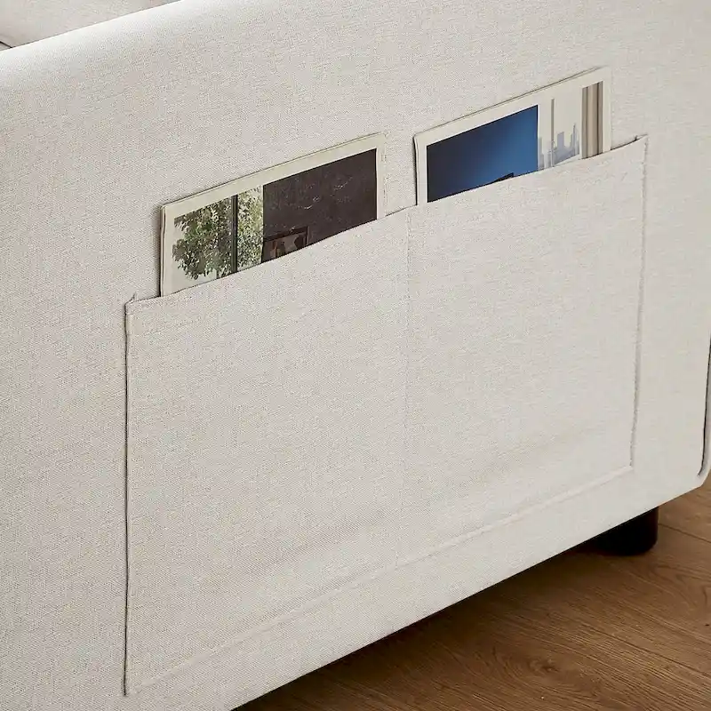 Linen Convertible Loveseat Sleeper Sofa with Adjustable Backrest – Beige / Grey, Seats 2