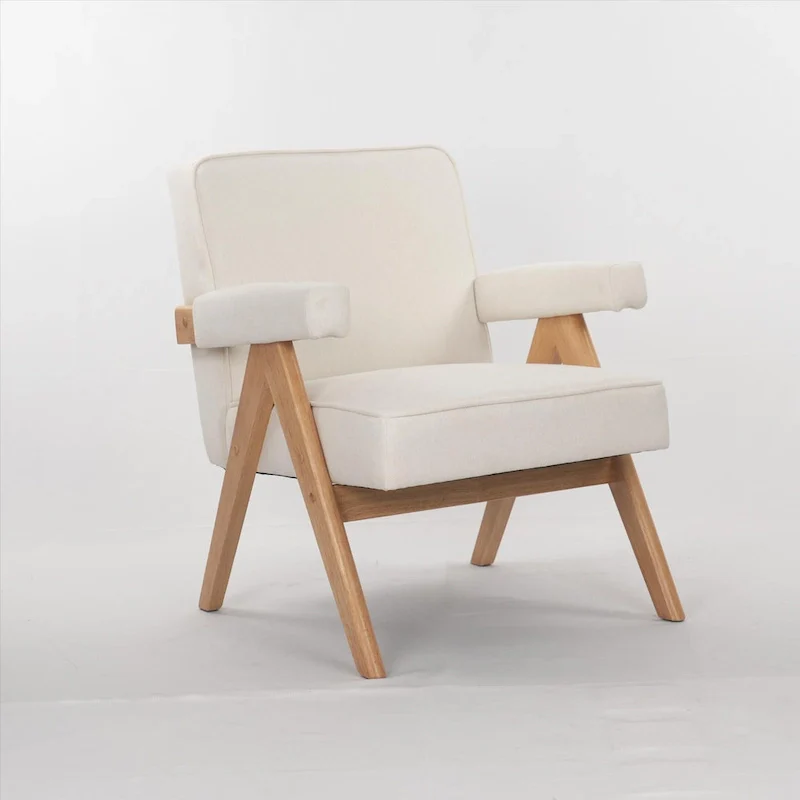 GDFStudio - Emery Solid Wood Leisure Chair with Cushions and Armrests for Living Room or Bedroom