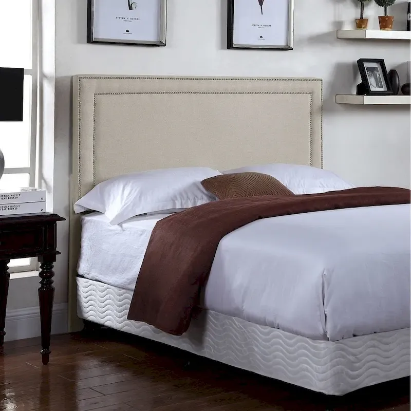 U.S. Pride Furniture Lana Fabric-upholstered Panel Headboard with Nailhead Trim