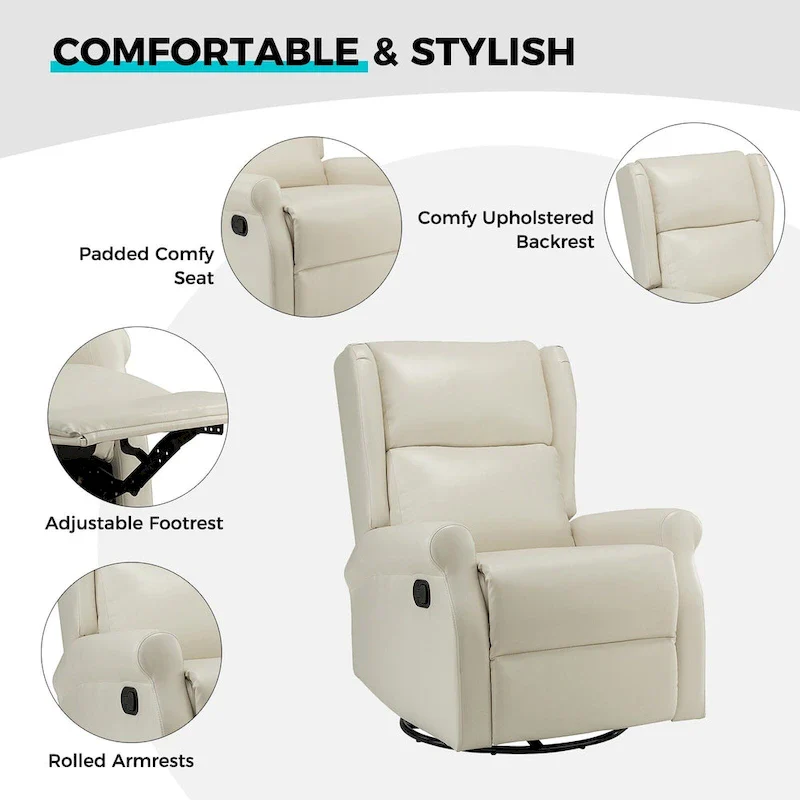 Faux Leather Swivel Nursery Recliners (Metal Base) — Set of 2