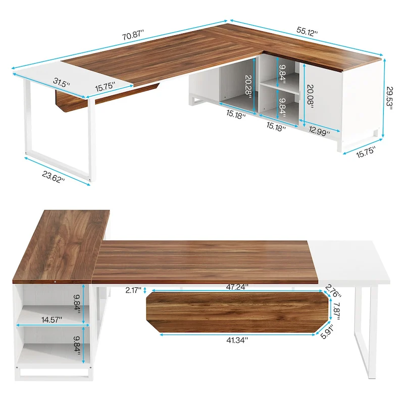 70.8 Executive Desk L-Shaped Office Computer Desk with 55 File Cabinet
