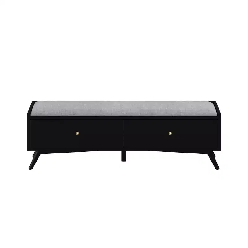 Black Upholstered Storage Bench, 2-Person