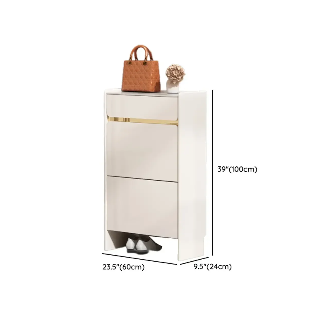Entryway Glam White Wood Shoe Cabinet with Drawers