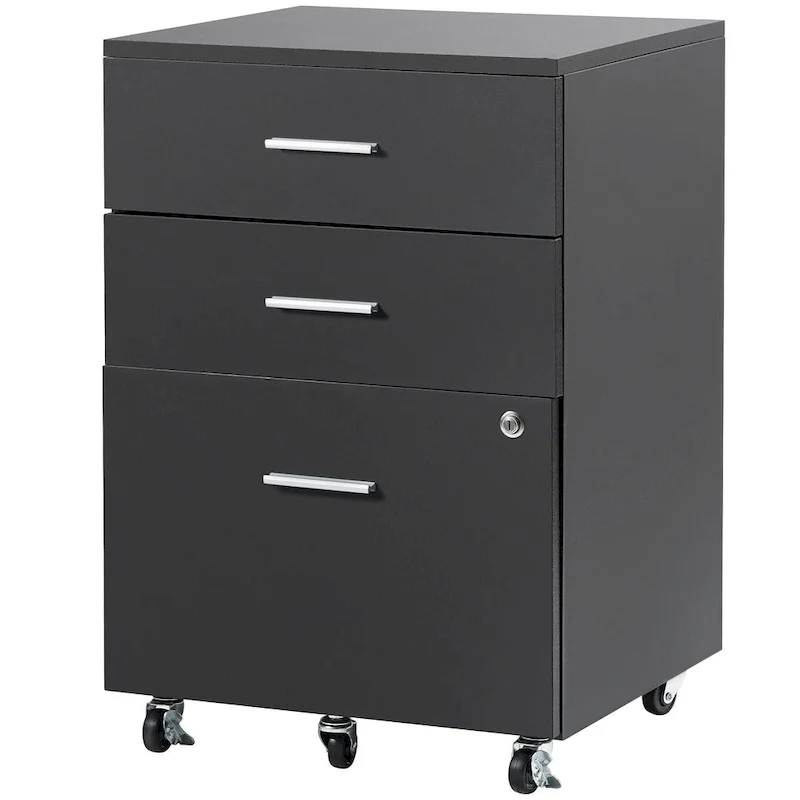 3-Drawer Locking Filing Cabinet with 5 Swivel Wheels and Adjustable File Hangers