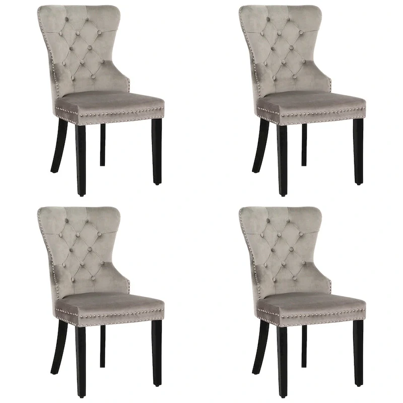 Grandview Tufted Wingback Dining Chair (Set of 4) with Nailhead and Ring Pulls