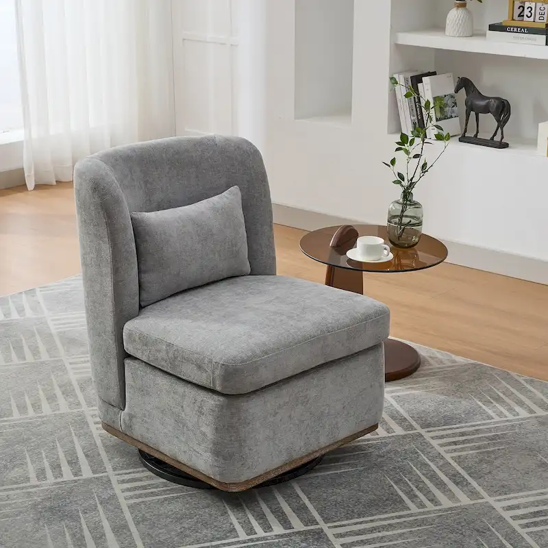 25 Seat Wide Chenille Office Accent Chair with 360 Swivel Metal Base