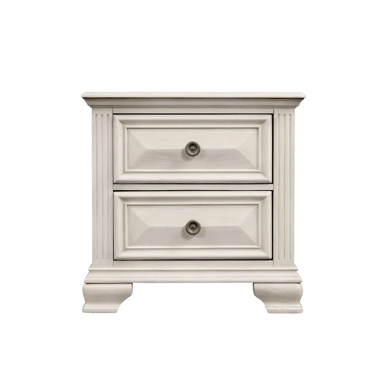 Roundhill Furniture Renova 3-Piece Distressed Parchment Wood Bedroom Set, Panel Bed with 2 Nightstands