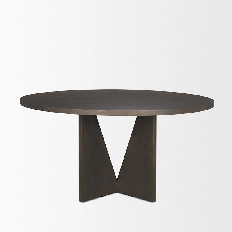 Tarro 60 Round Textured Espresso Wood w/ Geometrical Base Dining Table - 60.0L x 60.0W x 30.0H