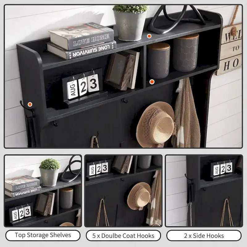 42  Wide Farmhouse Entryway Bench with Coat Rack, Mudroom Cabinet