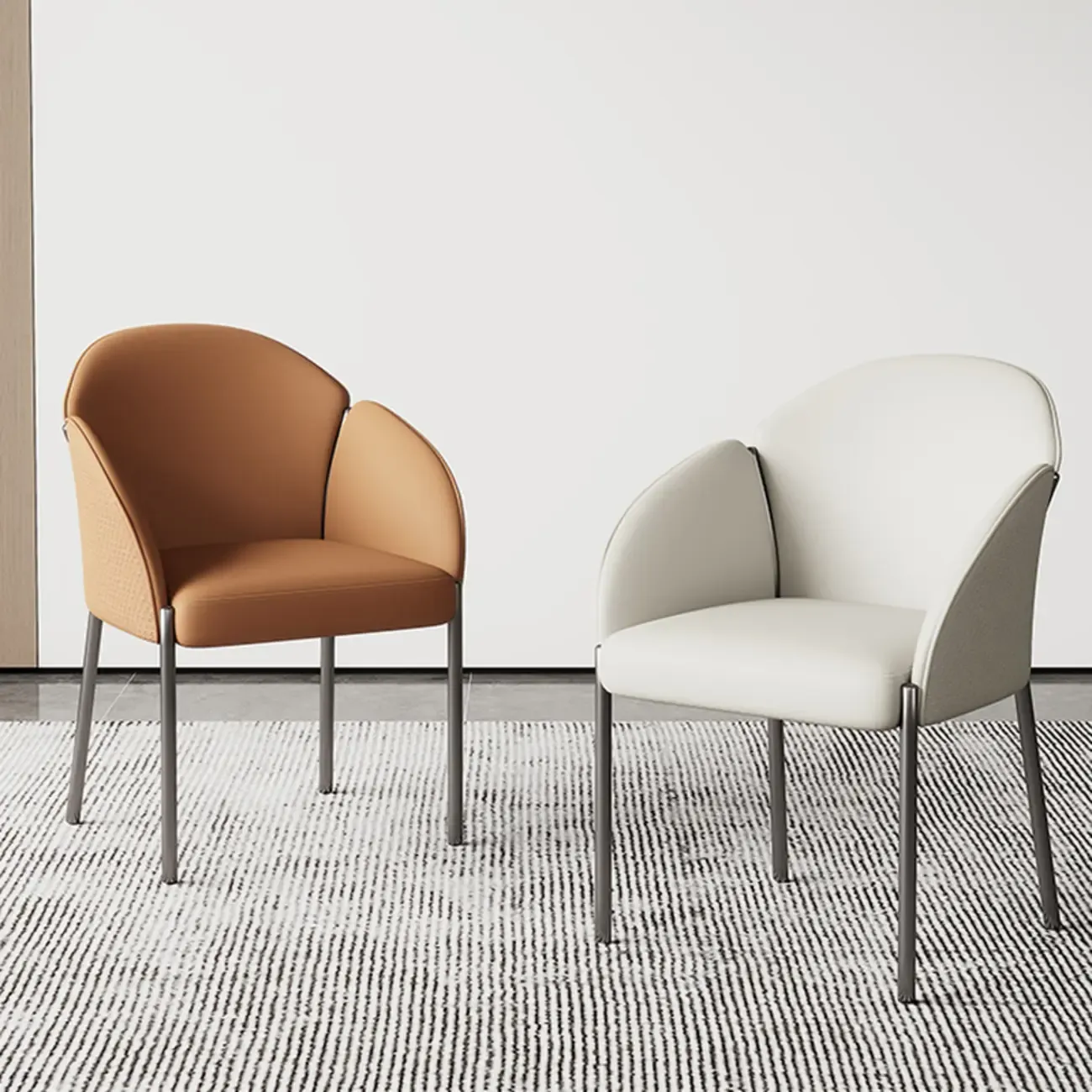 Art Deco Low Back Leather Dining Chair with Arms