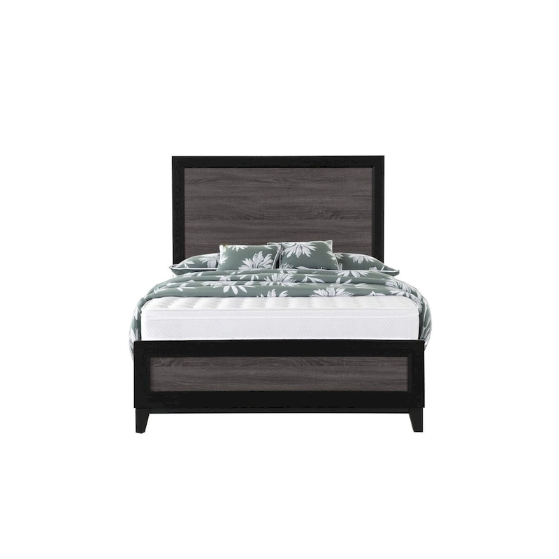 HomeRoots Black And Gray Inlaid Panels Queen Bed Frame