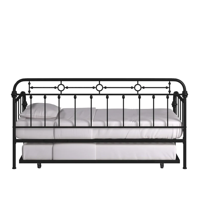 Antique Dark Bronze Metal Daybed with Trundle, Classic Style Twin Guest Bed