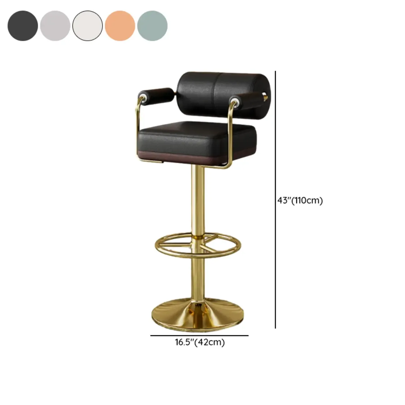 Square Adjustable Leather Gold Legs Swivel Bar Stools