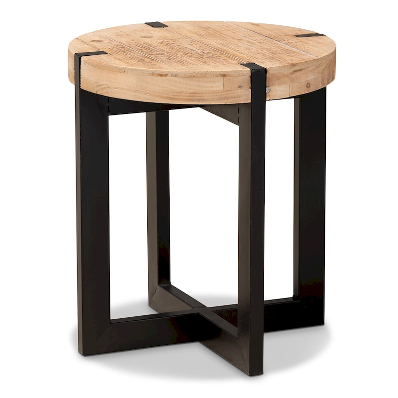 Horace Natural Brown Finished Wood and Black Finished Metal End Table
