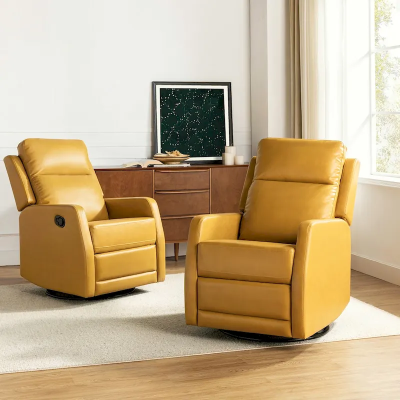 Esteban Modern Faux Leather Manual Rocking Swivel Recliner with Wingback Set of 2
