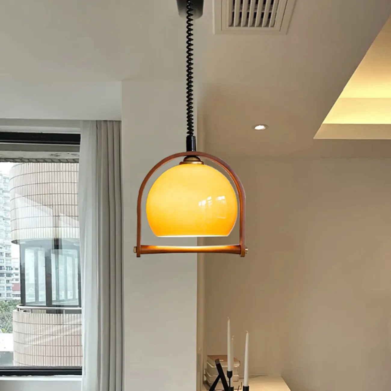 Modern Brown Glass Dome Pendant Lamp