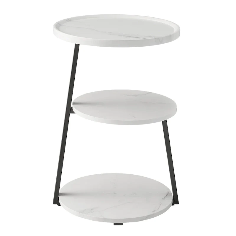Skylar Round 3-Tier Side Accent Table with Raised Lip Edge Tabletop and Midcentury Modern Metal Asymmetric Pedestal Legs