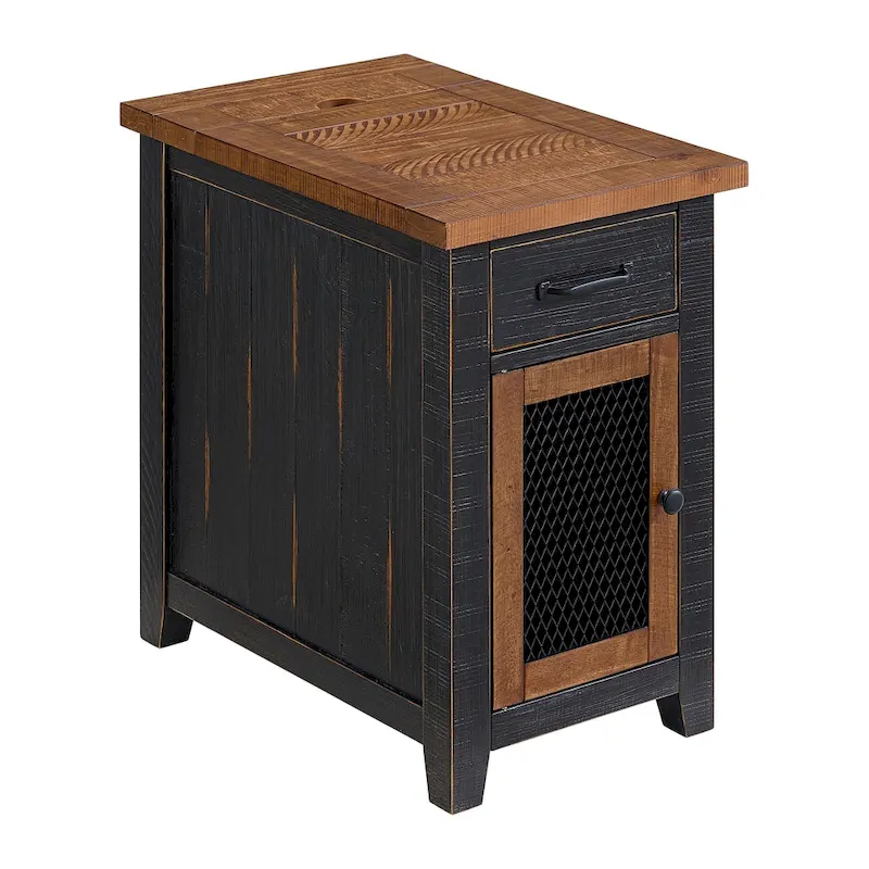 Rustic Solid Wood Chairside End Table with Hidden Charging Station