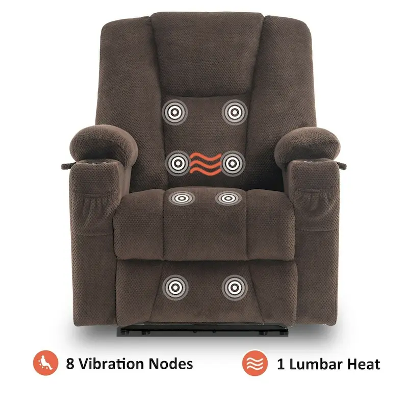 MCombo Electric PowerRecliner Chair with Massage & Heat, Plush Fabric 8015