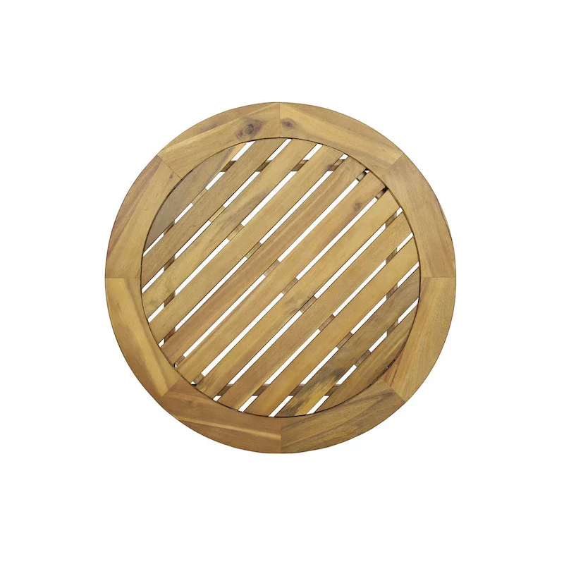 Roomfitters Round Patio Coffee Table, Solid Acacia Wood Slatted Top with Tapered Legs, Natural Wood