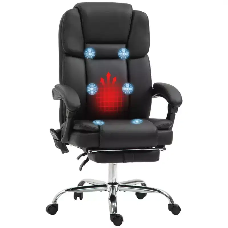 Vinsetto Massage Office Chair with Heat, Adjustable Height and Footrest, PU Leather Comfy Computer Desk Chair