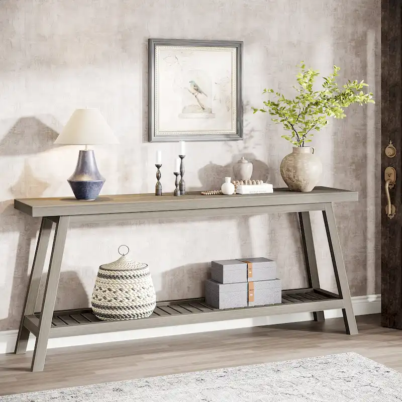 70.9 Inches Farmhouse Console Entryway Table 2 Tiers Narrow Long Behind Couch Sofa Table