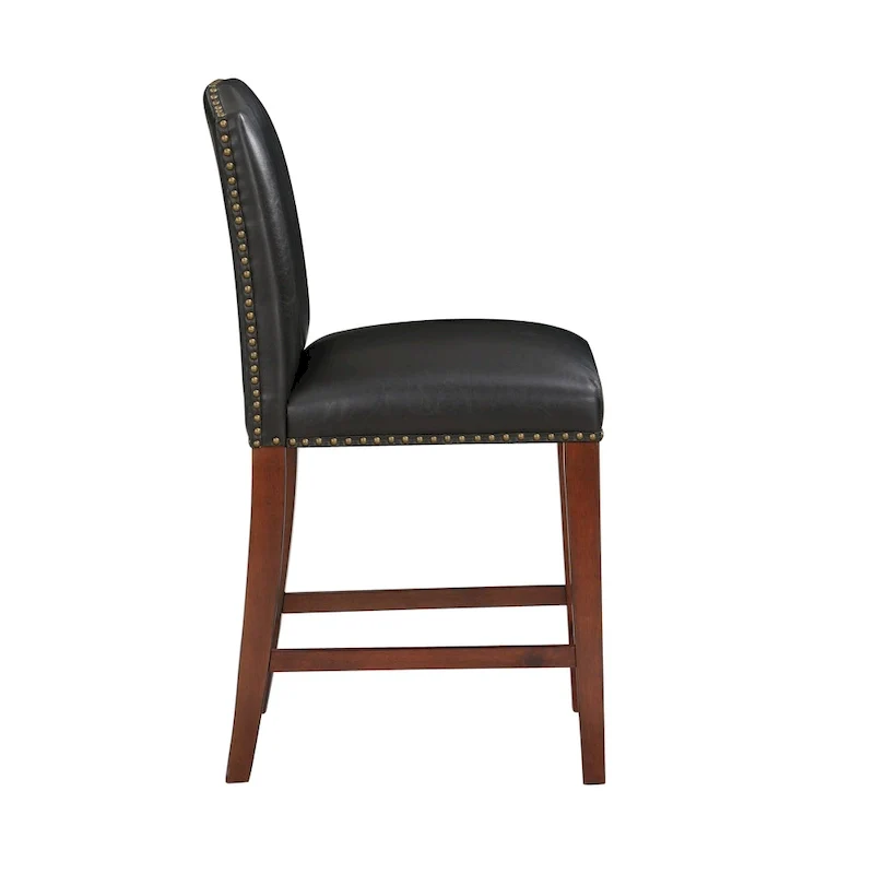 Stationary Faux Leather Counter Stool with Nail Head Trim, Modern Bar Stool