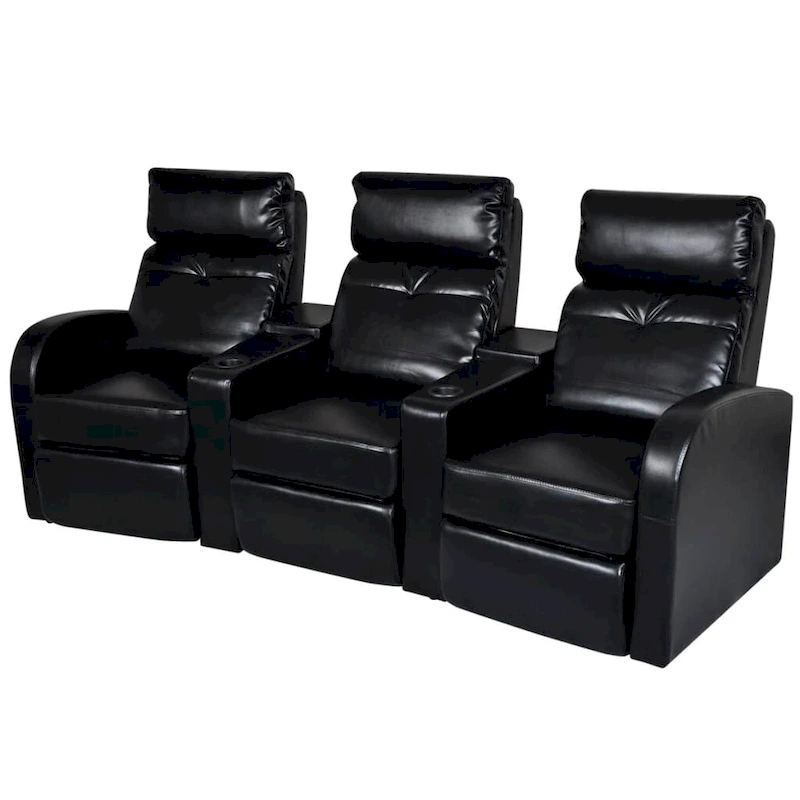 vidaXL 3-Seater Home Theater Recliner Sofa Black Faux Leather - 89.4  x 33.5  x 40.6