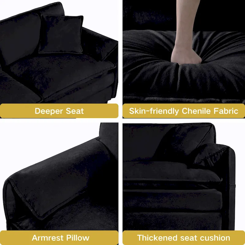 75.59 Chenille Cloud Loveseat Sofa with Deep Seat and 4 Pillows