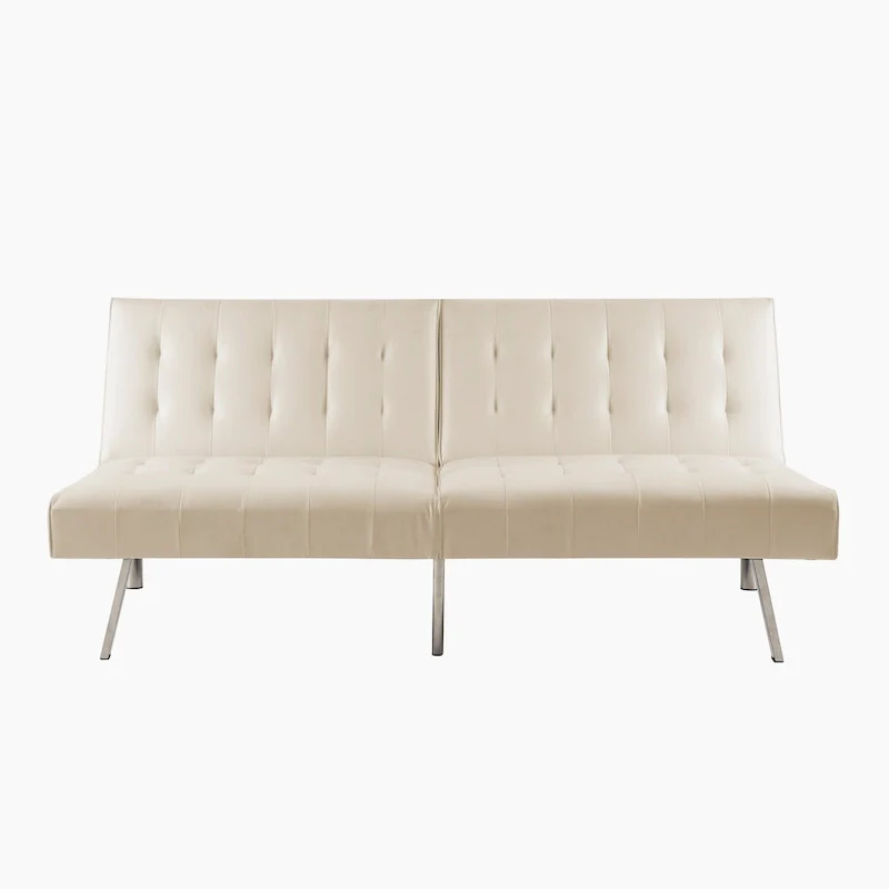 Tufted Mid-Century Modern Split Back Futon Sofa Couch Bed with Chrome Legs