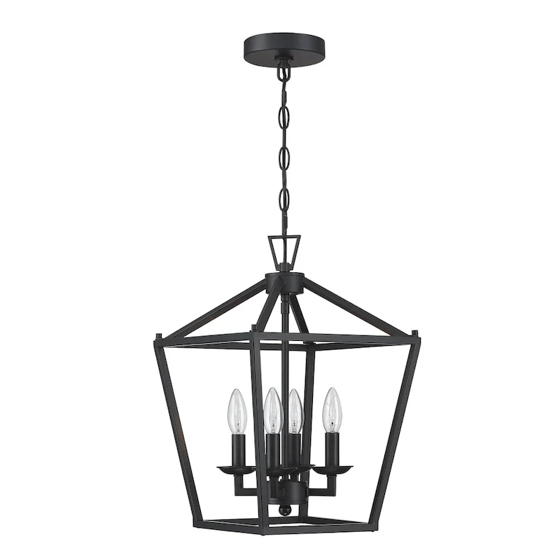 2-PK 12 in.4-light Geometric Lantern Chandelier with Matte Black finish/Soft gold finish