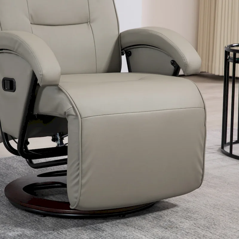 HOMCOM PU Recliner with Footrest, Lounge Chair with 135 Adjustable Backrest, Swivel Wood Base