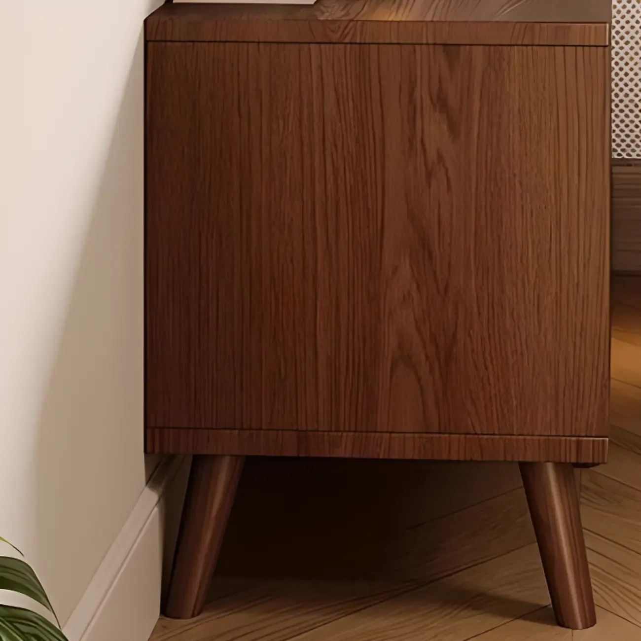 Traditional Wooden Nut-Brown Bedside Double Drawer Nightstand